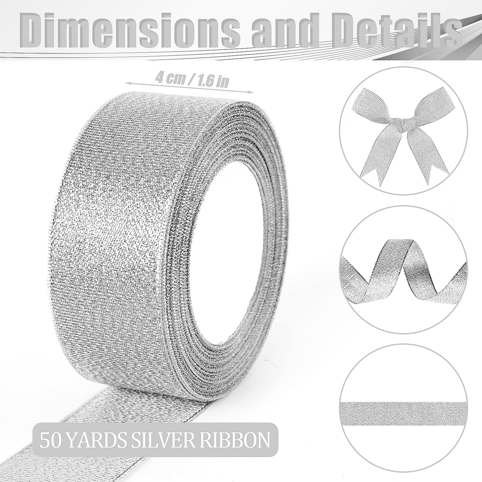 GXFCING Silver Organza Ribbon 40mm, 44m Glitter Gold Christmas Ribbon for Gift Wrapping Crafts, DIY Sewing, Cakes, Weddings - Image 3