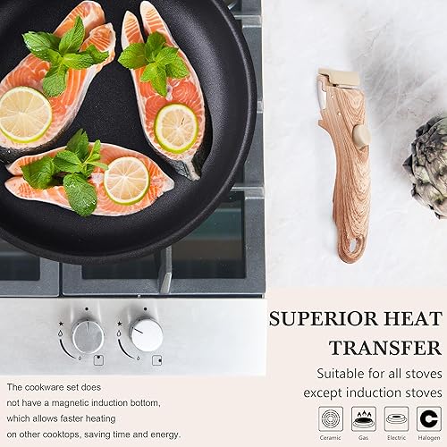 Miniatura 4 de Juego de ollas y sartenes antiadherentes  Juego de ollas y sartenes apilables para camping, mango desmontable, mango extraíble, sartenes