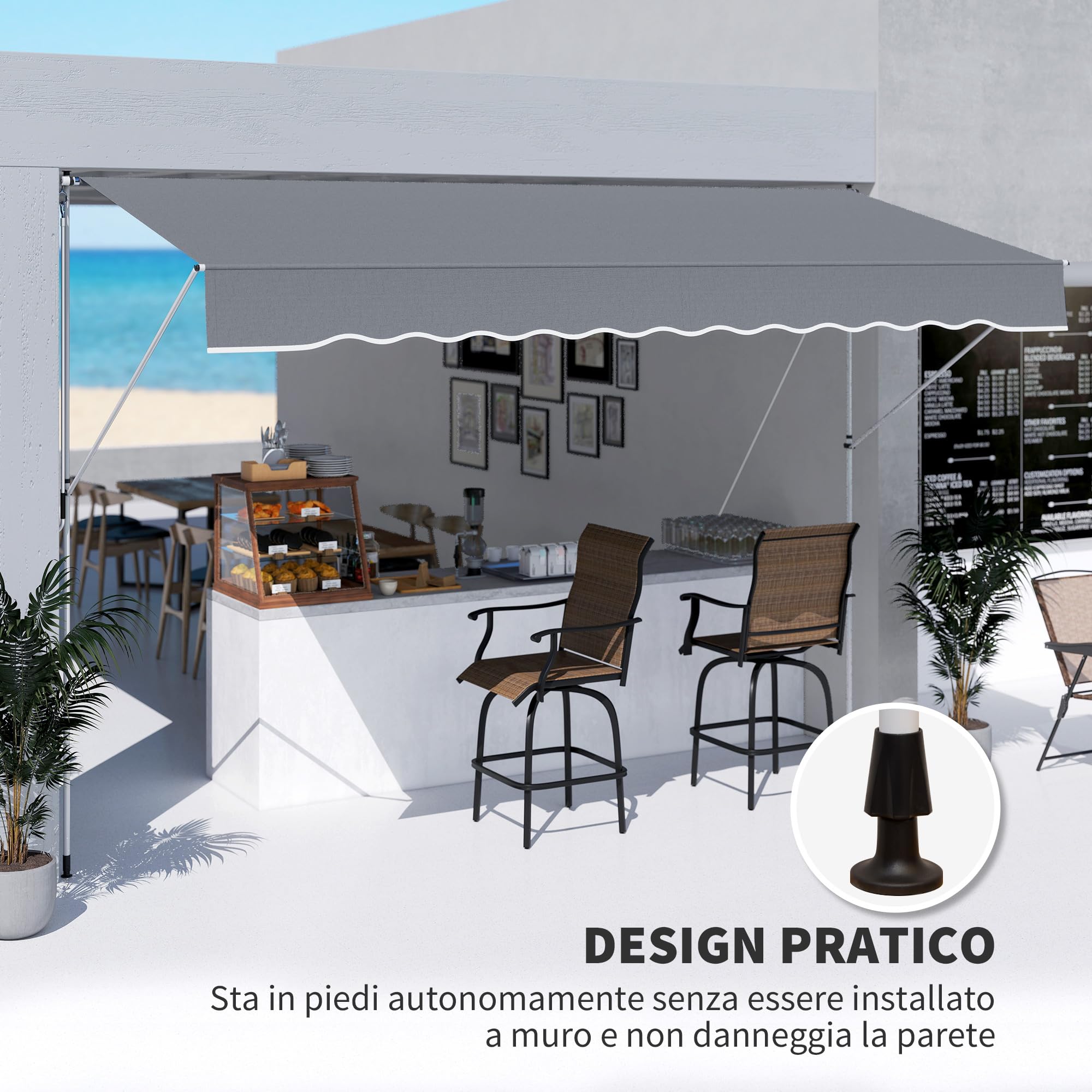 Outsunny Tenda da Sole Esterno 4x1.2m Braccio Avvolgibile Inclinazione Regolabile 0-90° Alluminio Grigio Scuro