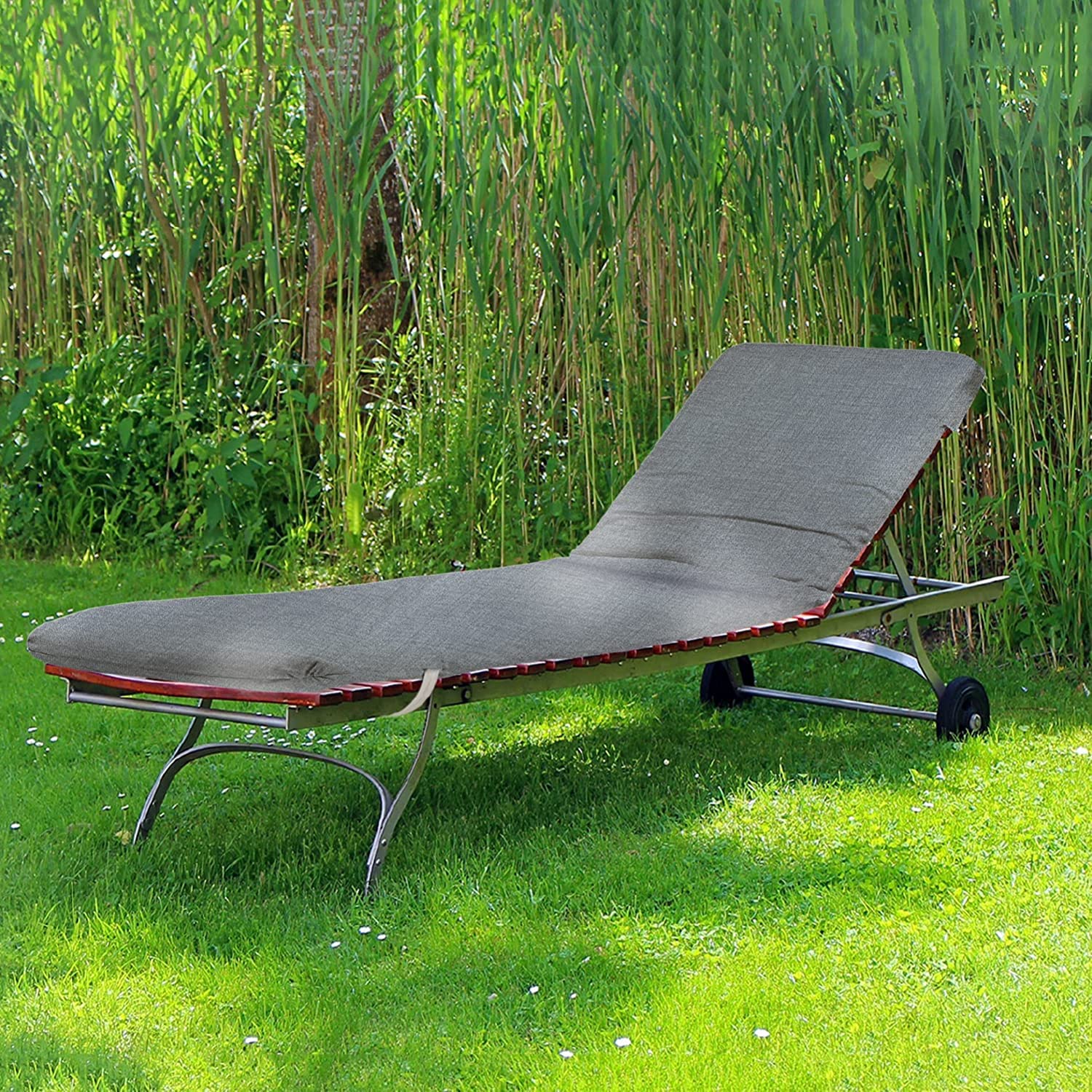 TIENDA EURASIA - Colchoneta para Tumbona de Jardin - Cojin Tumbona Acolchado Relleno de Fibra - Funda de Tela con Cremallera Lavable (180 x 50 cm, Gris)