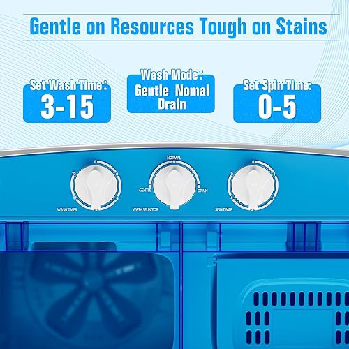 Miniatura 7 de Pataku Lavadora portátil, 21.6 libras, compacta mini lavadora y secadora, lavadora de lavandería de doble tina con ciclo de centrifugado, función de