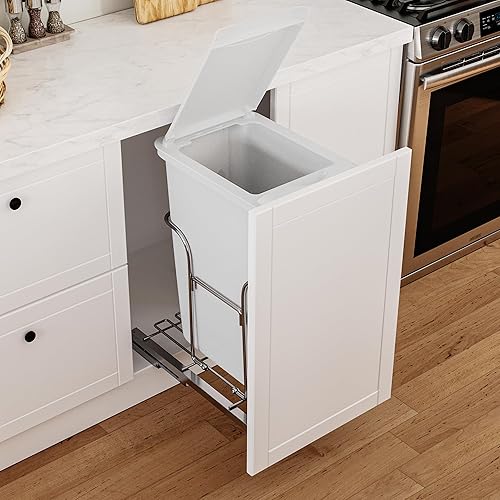 Miniatura 7 de Bote de basura extraíble de 34 cuartos de galón con cierre suave y tapa para gabinetes de 14.2 pulgadas de ancho x 22 pulgadas de profundidad x 24.8