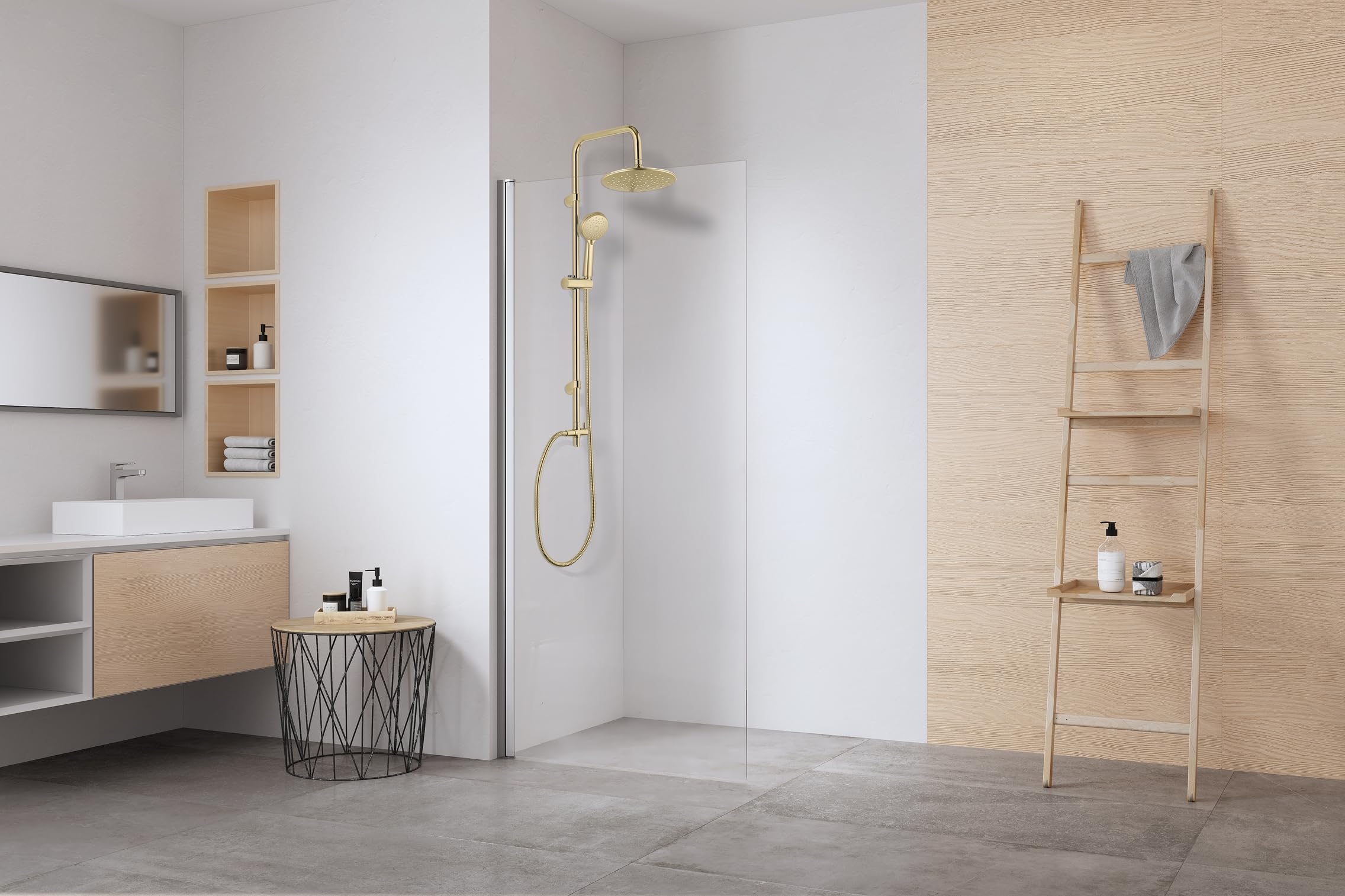WENKO Duschsystem Mod. Young Line - Regenduschkopf und Handbrause mit 3 Funktionen - Edelstahl - Gold