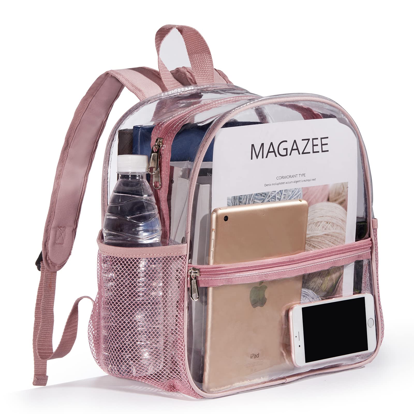 Photo 1 of Mini Clear Backpack 12x12x6 Stadium Approved, Small Transparent Backpack for Women Girls for Sporting Event, Work, School, Music Festival and Concerts (Rose Gold)