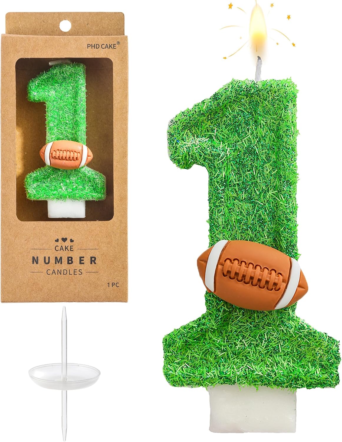 PHD CAKE Number 1 Football Birthday Candles, Football Themed Number Candles, Party Celebration