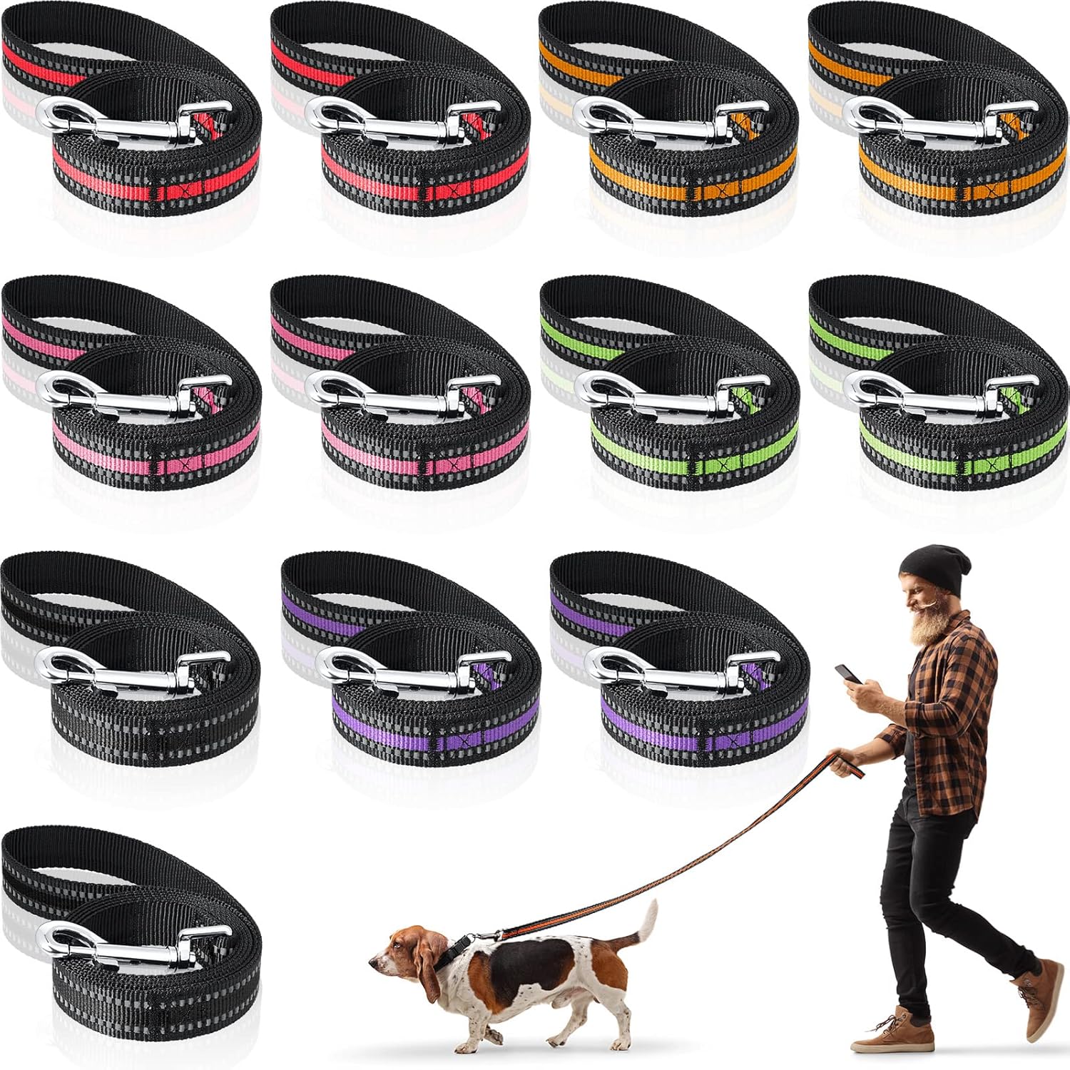 12 Pieces Reflective Dog Leash Bulk 4 Feet Nylon Dog Leashes Nylon Pet Leash Dog