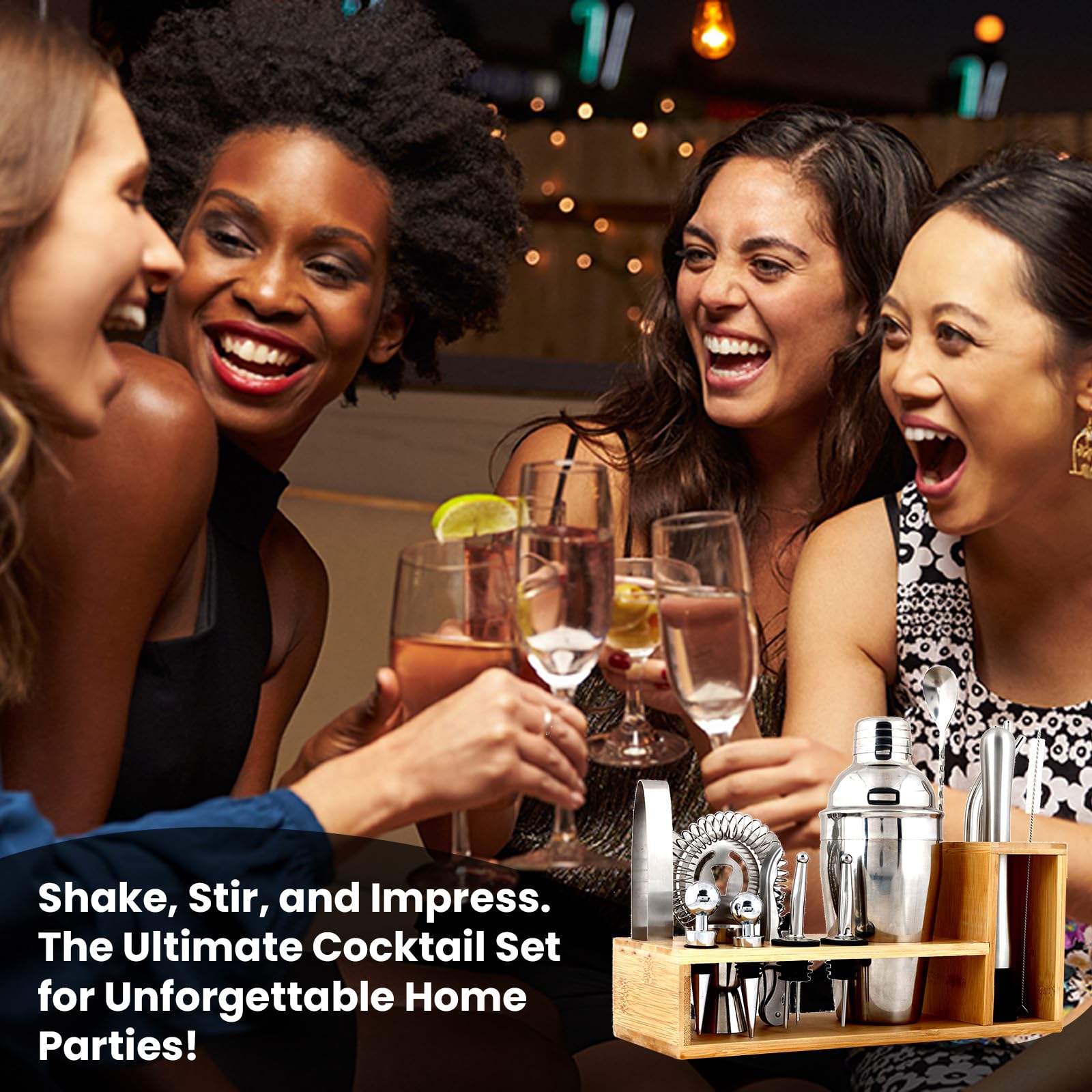 HOME ARCHIVE Bartender Kit Cocktail Shaker Set | Stainless Steel Bar Set with Bamboo Stand Bar Tools Cocktail Kit for Kitchen Drink Mixing Home Bar Party Gift Bartending Kit (21 Piece)