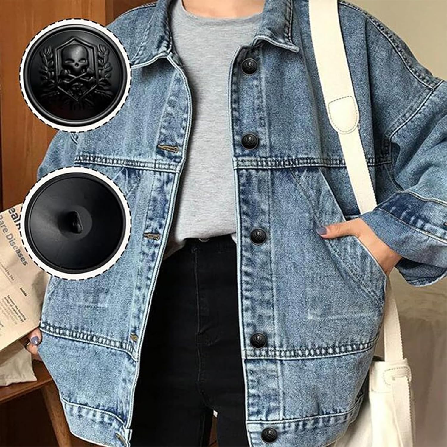 20 Pcs Zinc Alloy Skull Buttons, Round Skull Shield Buttons, Gothic Style Button Replacement for Jackets Jeans DIY Crafts, 0.59 Inches image 3