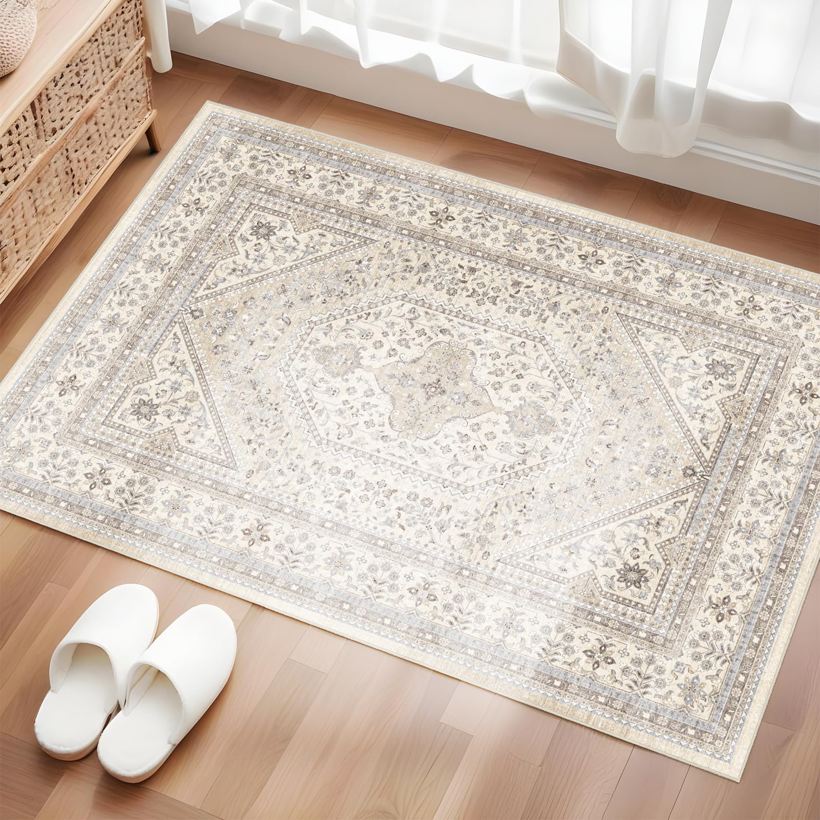 Photo 1 of 2x3 Washable Entryway Area Rug - Non-Slip Boho Throw Rugs Beige Gray