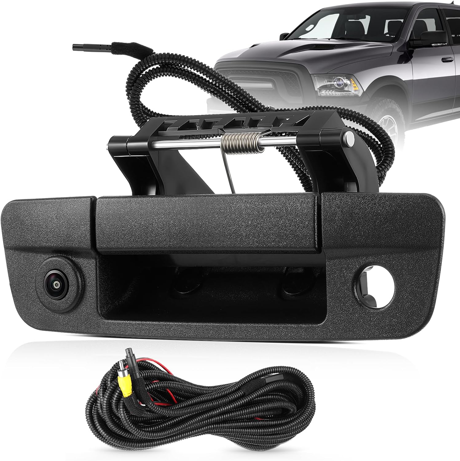 Tailgate Handle Backup Camera Fit for Dodge RAM 1500 2009-2017,Fit for Dodge RAM 2500 3500 2010-2017 Tailgate Reversing Rear View Park Assist Camera RCA Plug Replace# 68084284AB