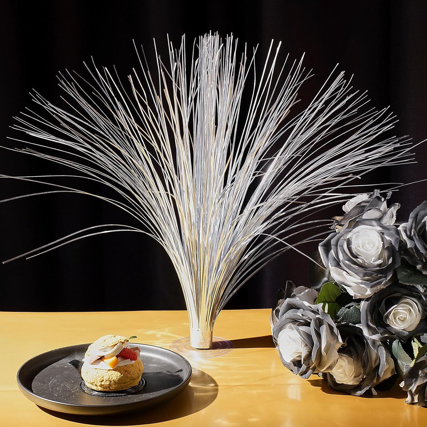 Colingmill 4 Pcs Plastic Metallic Silver Spray Centerpieces for Birthday Table Decorations for Celebration Wedding Anniversary Holiday Party Supplies Happy New Year Decorations, 15.75"