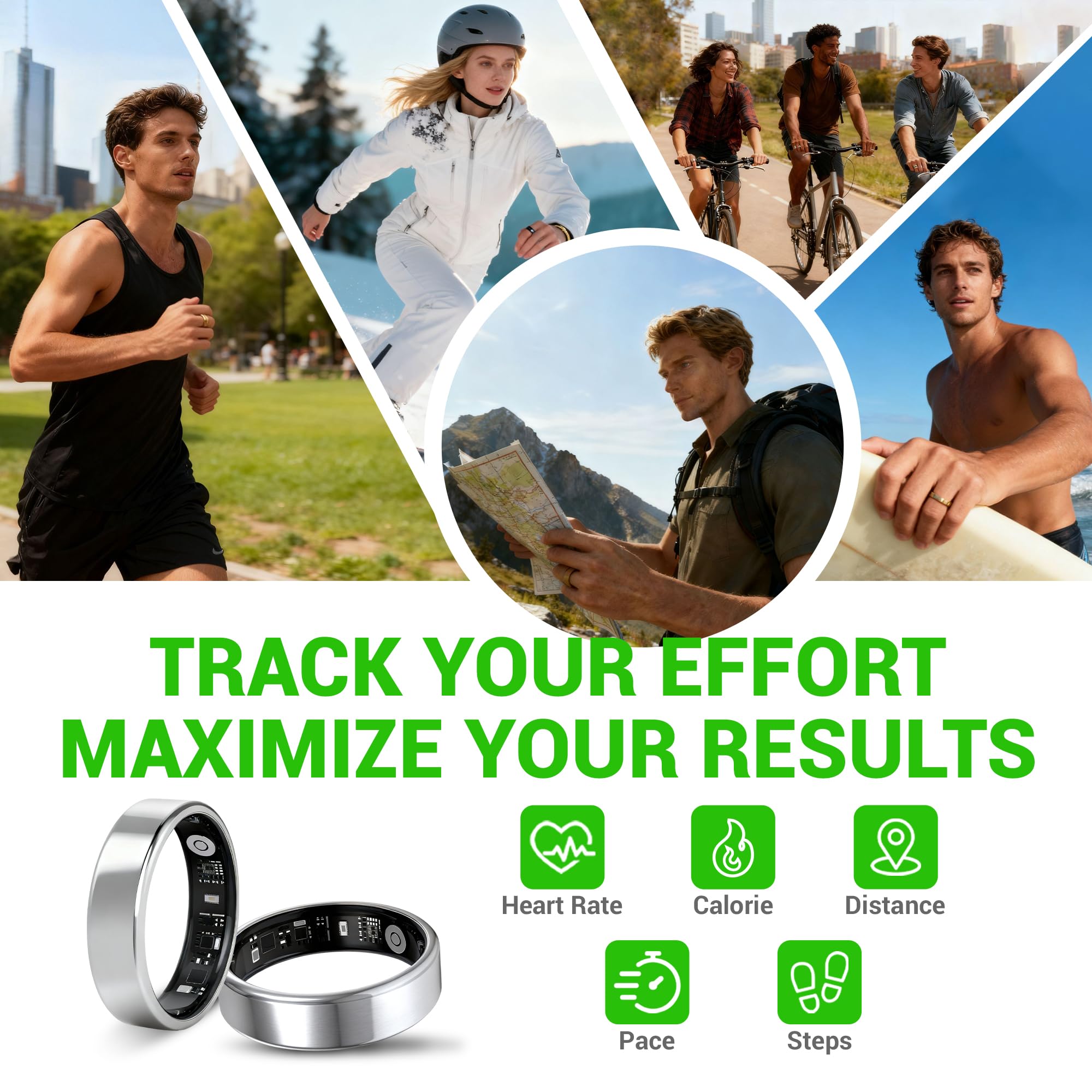 Smart Ring - Suivi du sommeil SpO2 gratuit | Sans abonnement | Moniteur d'activité étanche IP68 | Moniteur d'activité 24h/24 et 7j/7 | Compteur de pas et suivi du stress | Accessoire de sommeil et