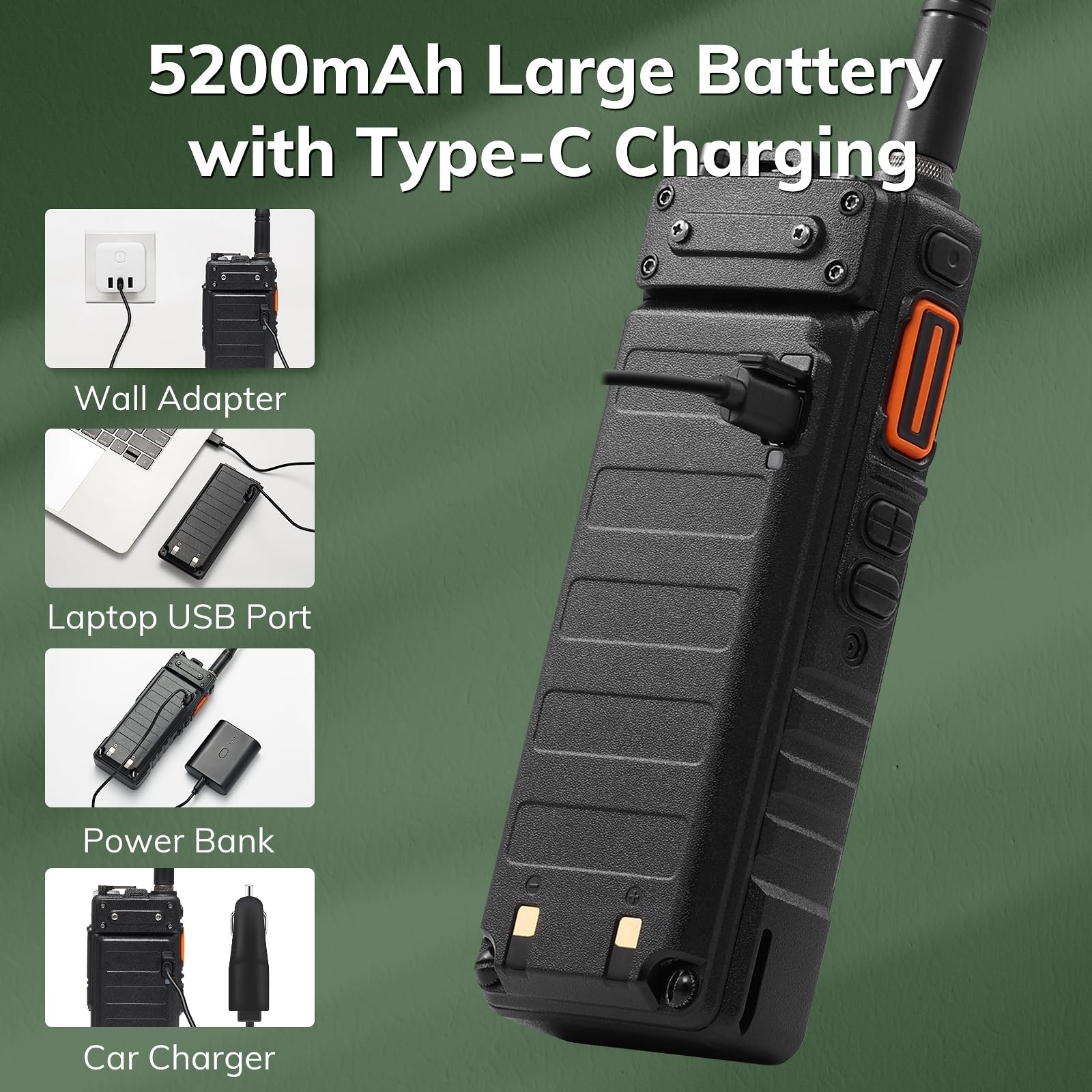 BAOFENG UV-25 Tri-Power Amateur radio ręczne, 10 W, radio długodystansowe, odbiornik UHF VHF FM Air, 5200 mAh, ładowanie typu C, antena taktyczna typu C