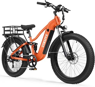 ESKUTE Electric Bike for Adults - 48V20.8Ah Battery Hunting Ebike up to 86 Miles, 32+MPH, Peak 1800W, 26x4.0 Fat Tire Step-Over 8-Speed Full Suspensions Mountai