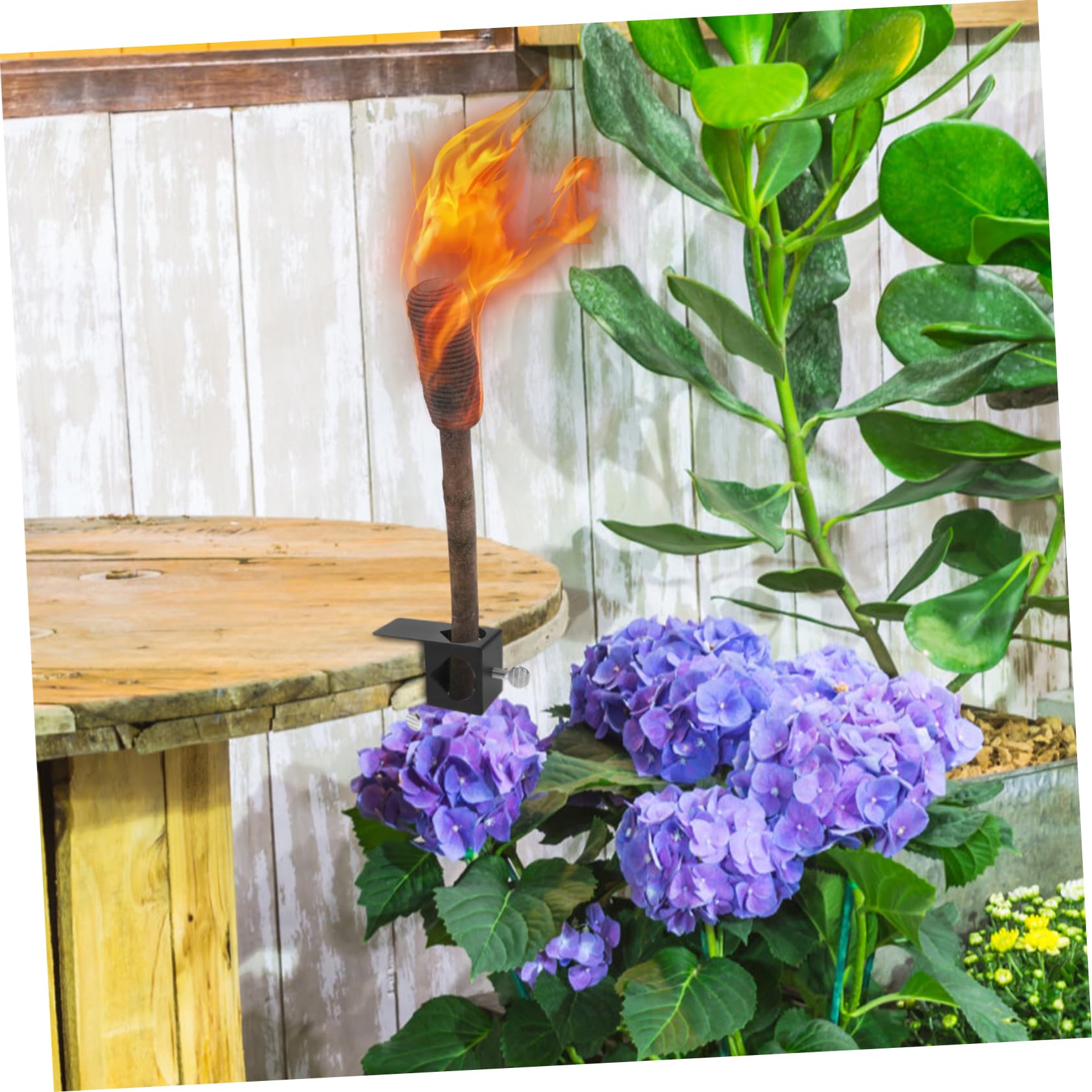 BEBEMOKO Deck Holder Outdoor Clamp Bracket Garden Torch Clamp Base Metal Constructi