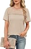 Tops elegantes casuales para mujer OFEEFAN, manga corta, blusas de crochet y encaje, tejido waffle, tallas plus 5