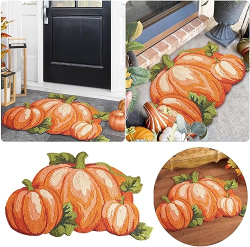 Miniatura 7 de Alfombra de calabaza de Acción de Gracias, 31 x 22 pulgadas, antideslizante, lavable, tapete de bienvenida de otoño, bonito tapete de otoño para