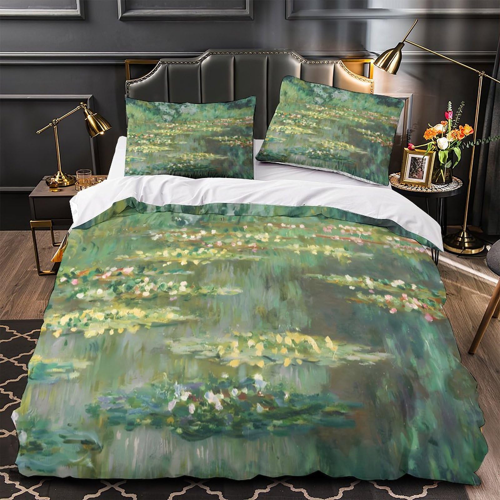 Housse de couette hypoallergique nénuphars anti-plis en microfibre douce