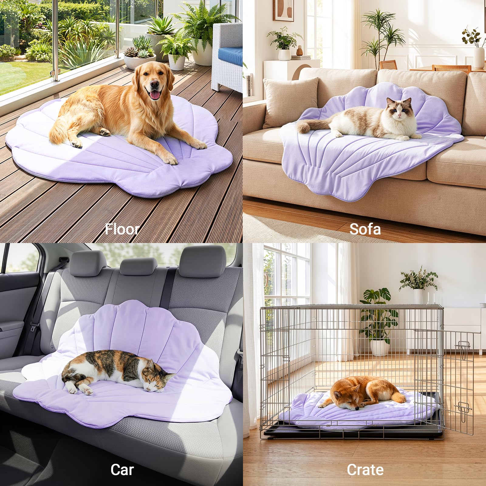 Tapis Rafraîchissant pour Chien 120 × 120 cm Grand, Q-Max>0,5 Tapis Auto-Refroidissant, Double Face Frais & Chaud pour Été, Cage, Lavable en Machine, Lit Frais Chat, sans Gel, Macaron Violet