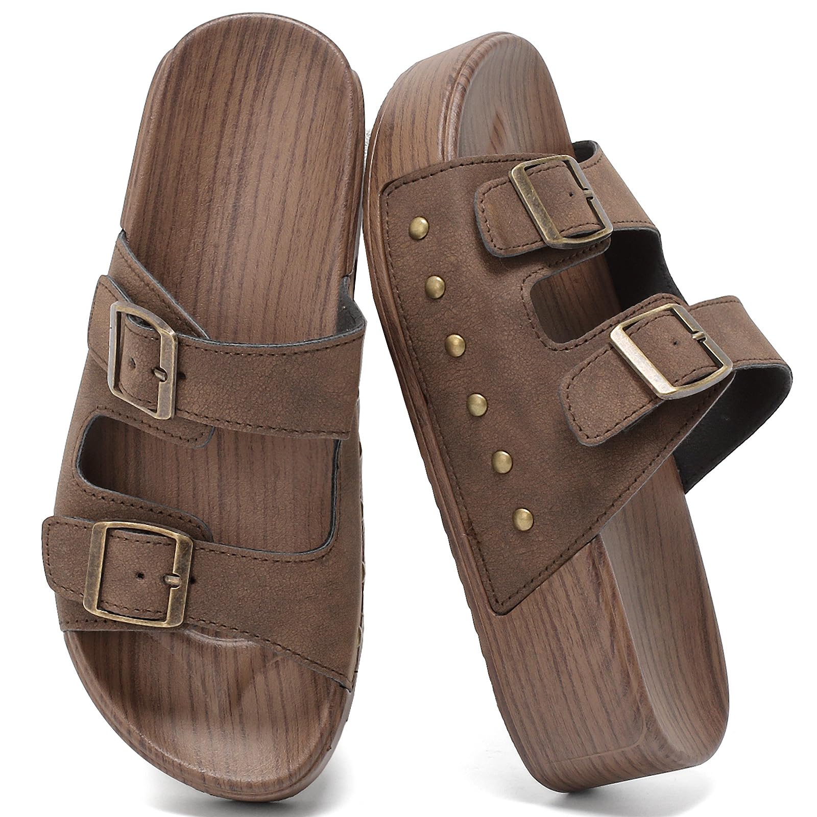 zaxunai Sandalen Damen Sommer Pantoletten Damen Mit Fussbett Bequeme Plateau Schuhe einstellbarer Schnalle und Ultra Kissen Hausschuhe Clogs für Alltag Freizeit