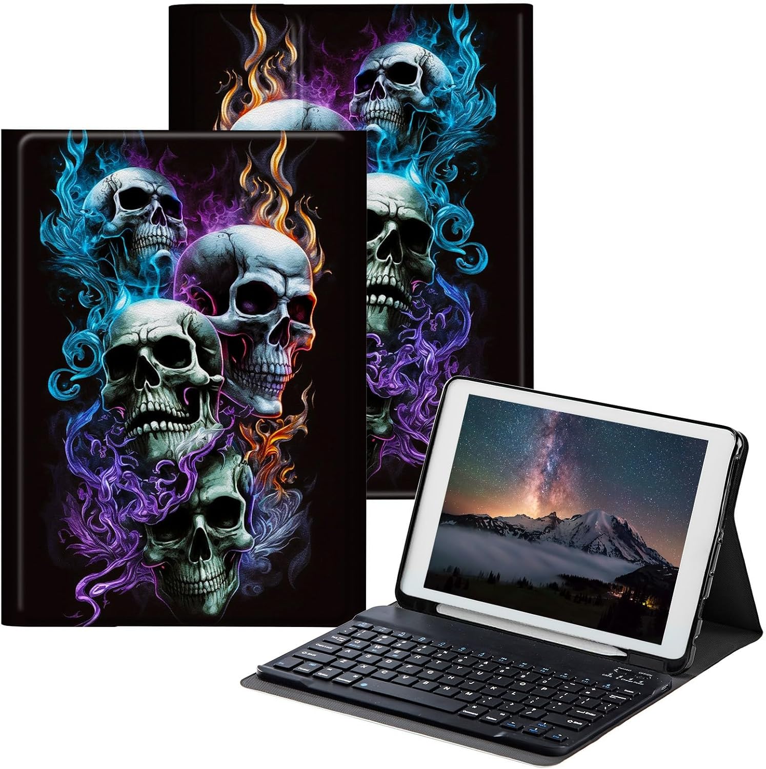for iPad 10th Generation Case with Keyboard for iPad Case 10th Generation 10.9 inch 2022 with Detachable Wireless Keyboard & Adjustable Stand Protect Tablet Cover - Moon Flowers