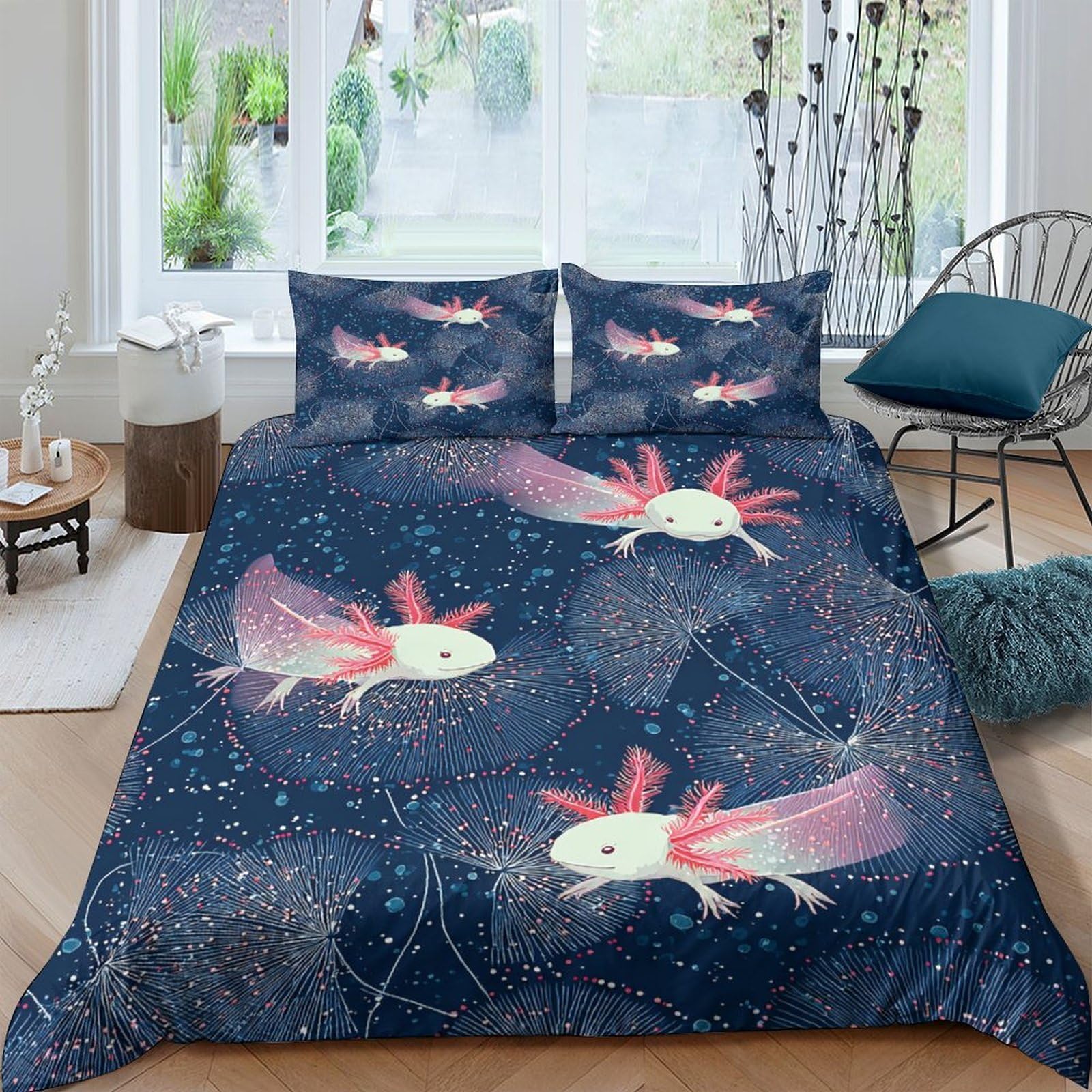 Ctjqhvkz Style-8 3D Printed Axolotl Night Sky Fitted Sheet Microfiber Soft Anti-Slip Bed Sheet For Bedroom Dorm Easy Care Decor Single（135X200cm）
