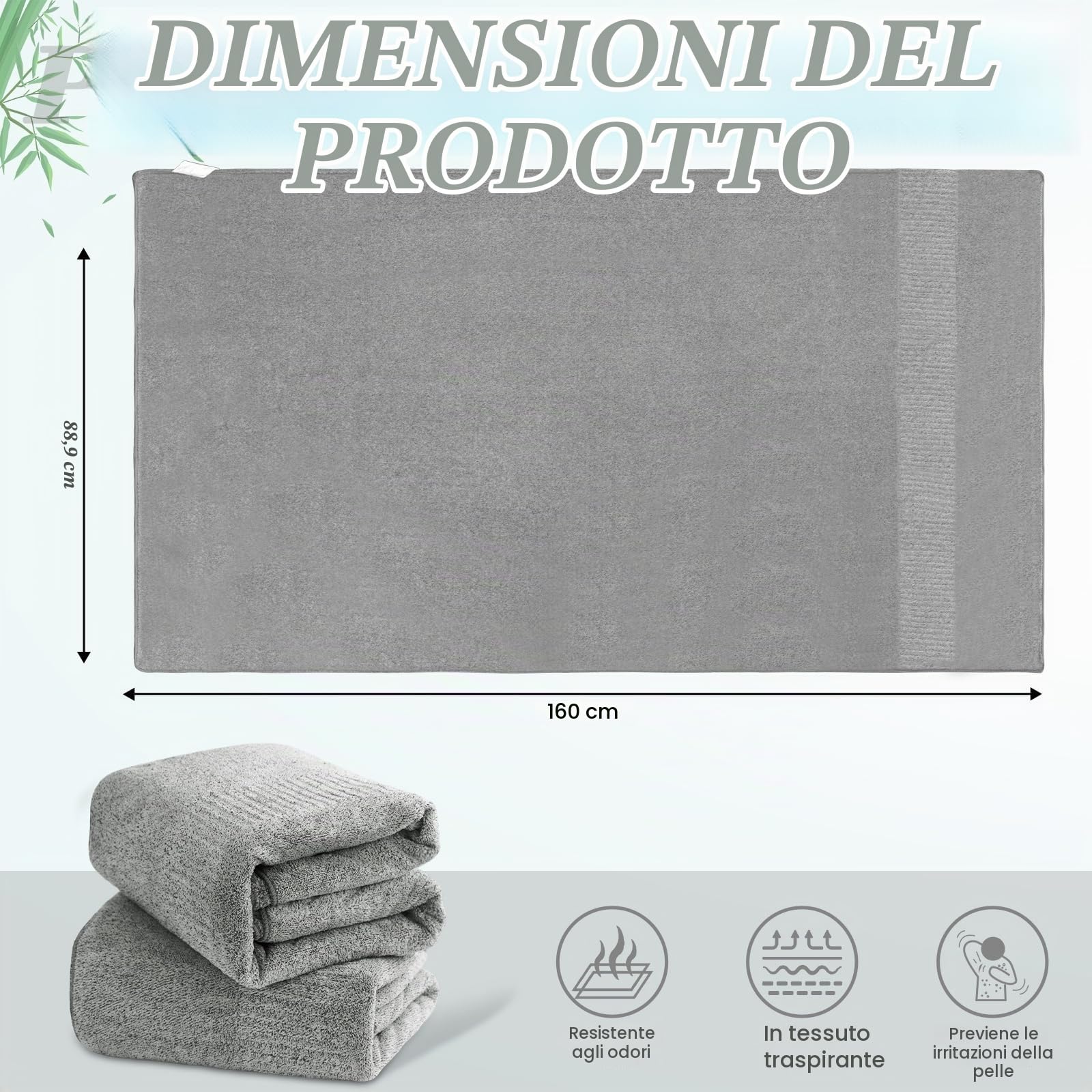 SEISSO Set di 2 Asciugamani da Bagno Grandi, 90x160cm Asciugamani Extra Assorbenti e ad Asciugatura Rapida per Bagno in Fibra, Multiuso per Fitness, Spa, Asciugamani Sportivi, Grigio