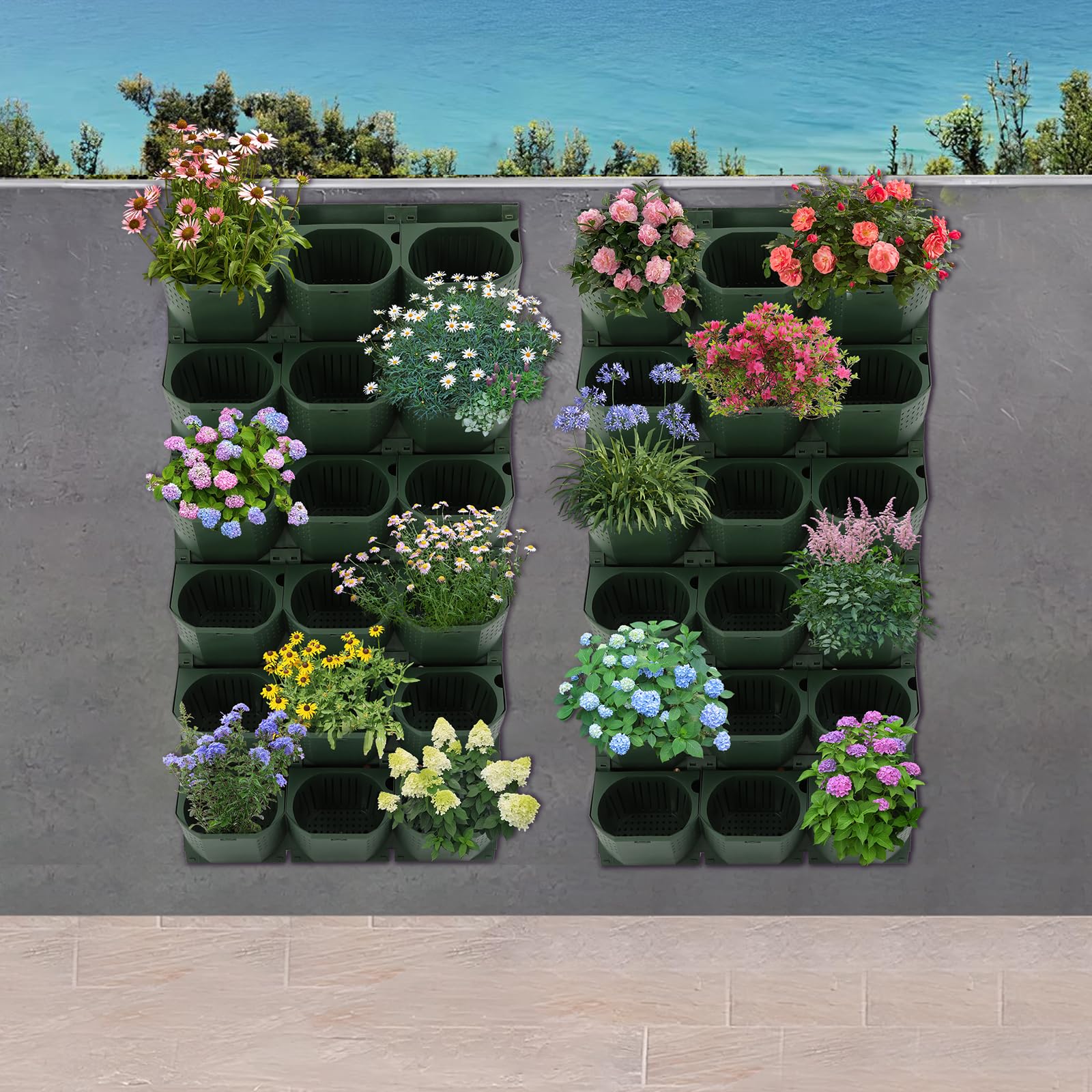 banborba Vertical Garden Planter with 36 Pots, Wall Planters for Indoor Plants, Wall Mounted Plastic Plant Grow Pots for Fruits Vegetables Flowers Herbs - Green