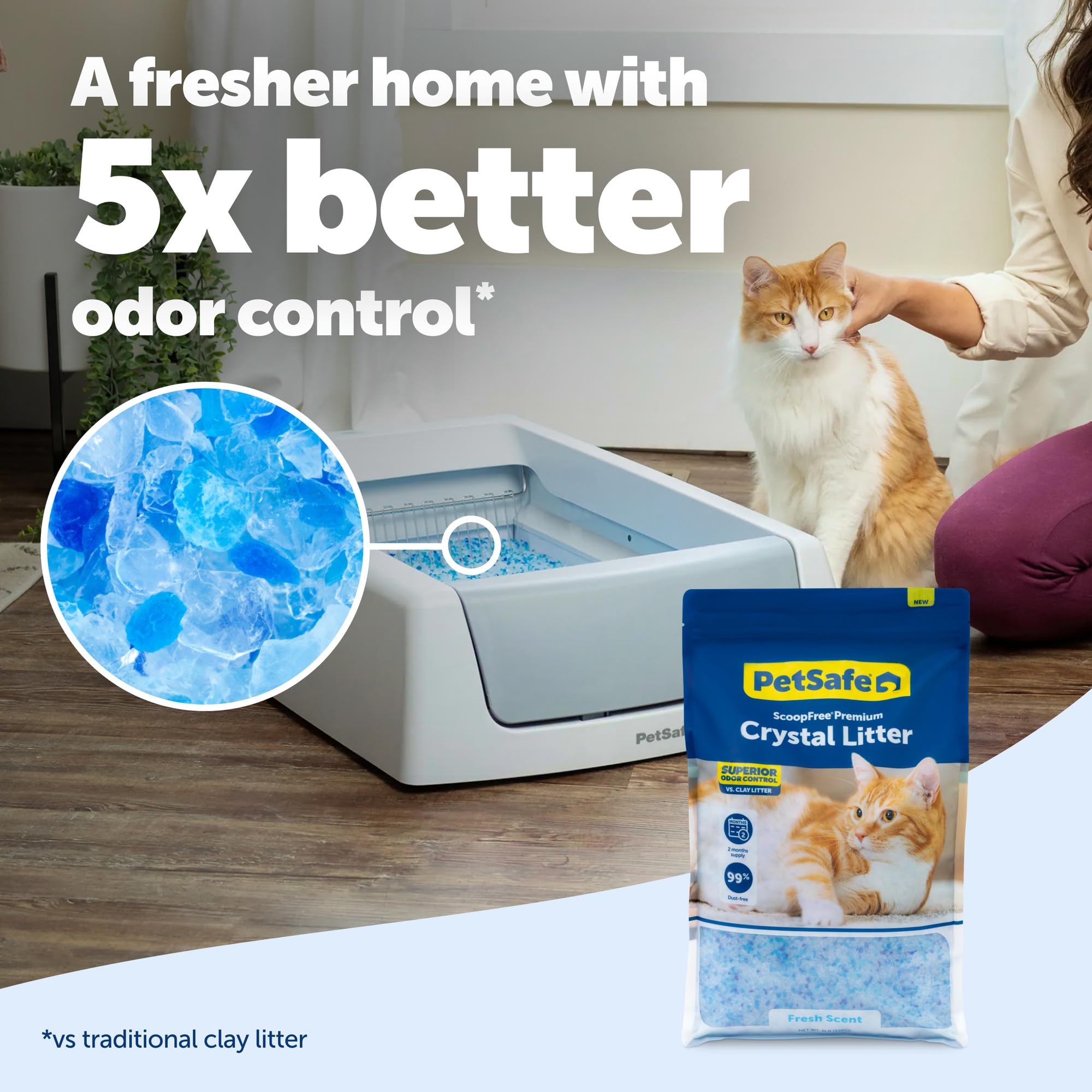 PetSafe ScoopFree - Arena de cristal con aroma fresco premium, control de olores superior, absorbe 5 veces más rápido, bajo seguimiento para menos desorden, dura hasta 2 meses, ligeramente perfumada