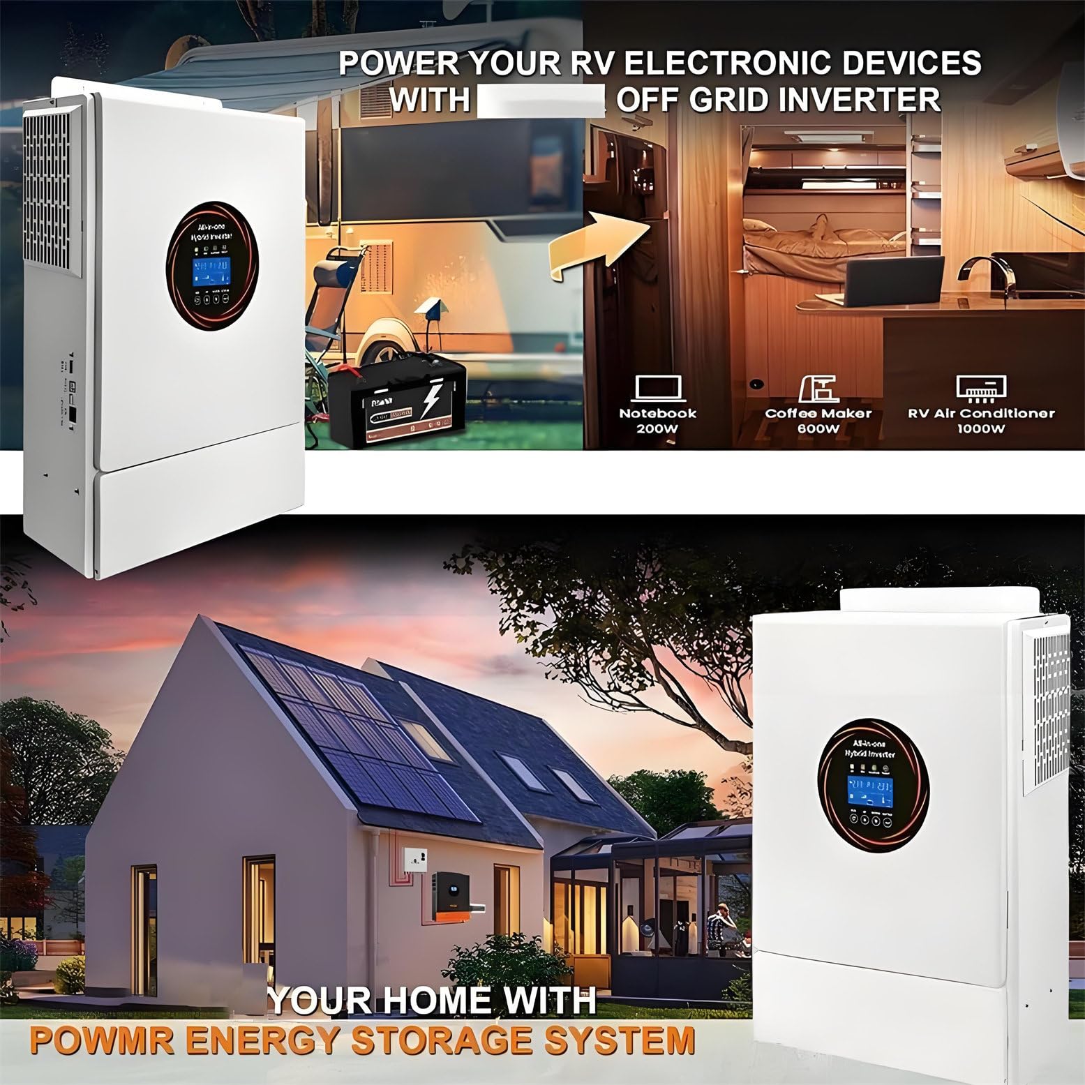 Inversor Solar Híbrido Todo En Uno 5500W, De 48 V CC a 110 V/220 V Ca, con Controlador De Cargador Solar Mppt De 120 a para Paneles Solares Cobertizo para Autocaravanas System Home