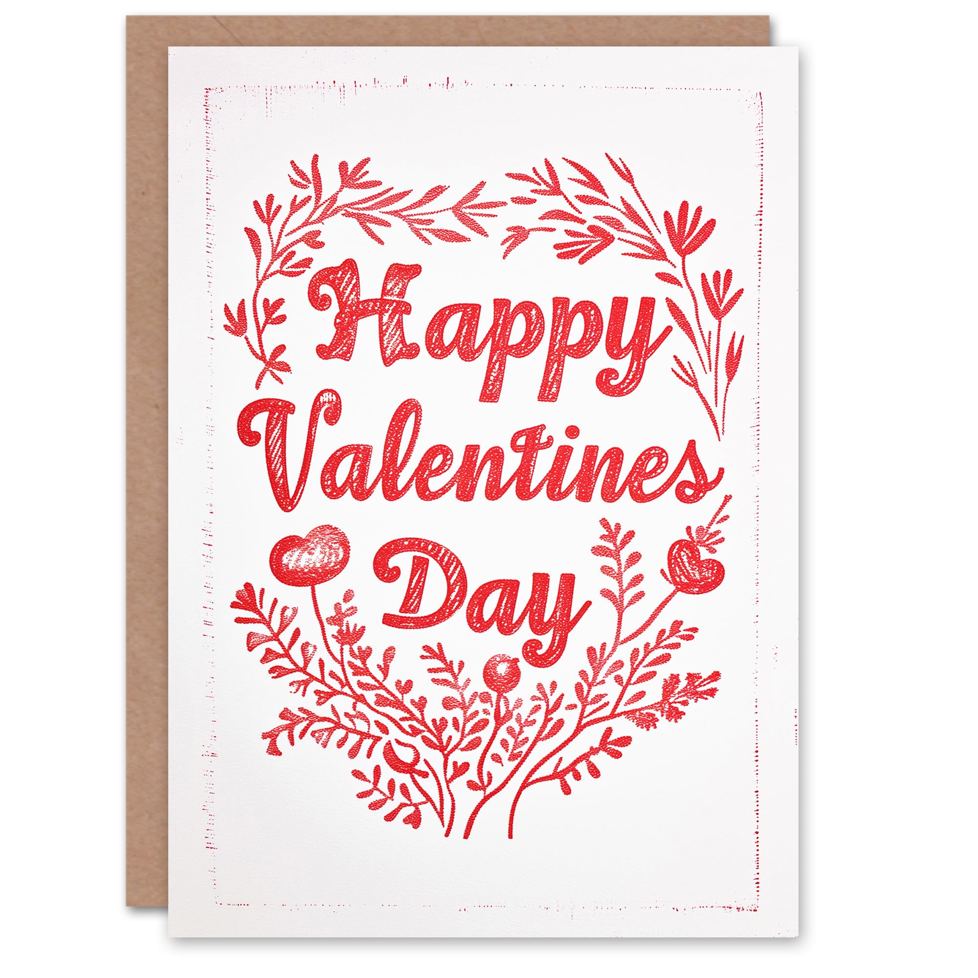 Artery8 Valentines Day Greeting Card Floral Red Letterpress Etching For Her Wife Partner