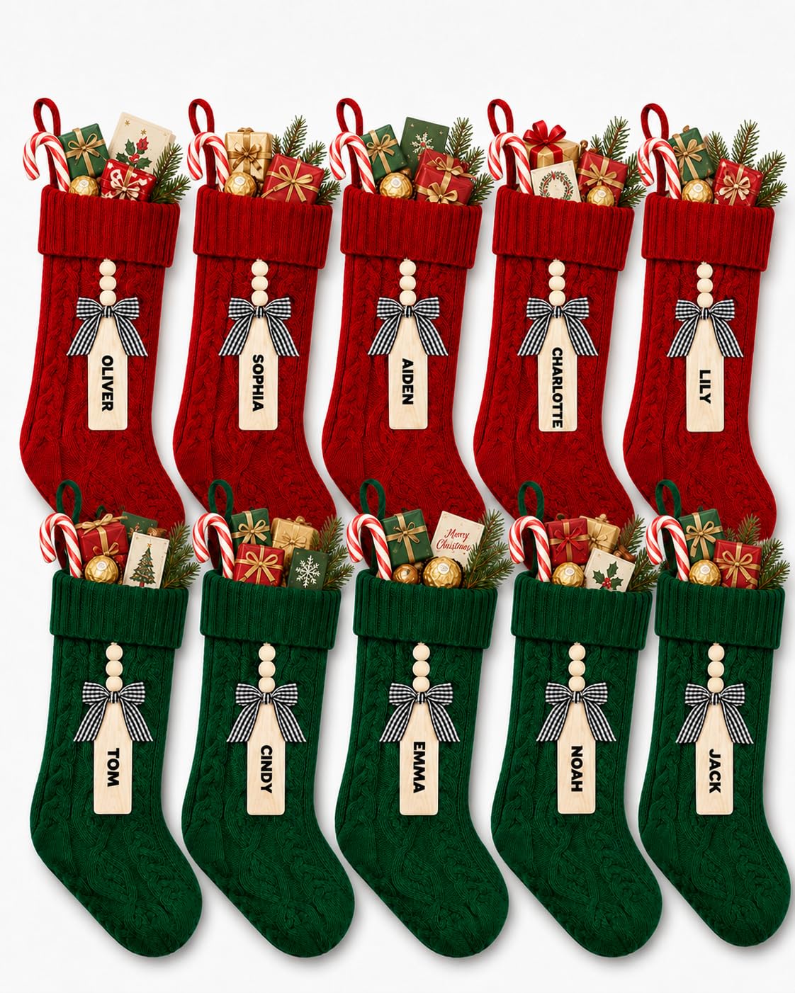 houscly Große Weihnachtsstrümpfe, 45,7 cm, 10 Stück, Rot, Grün