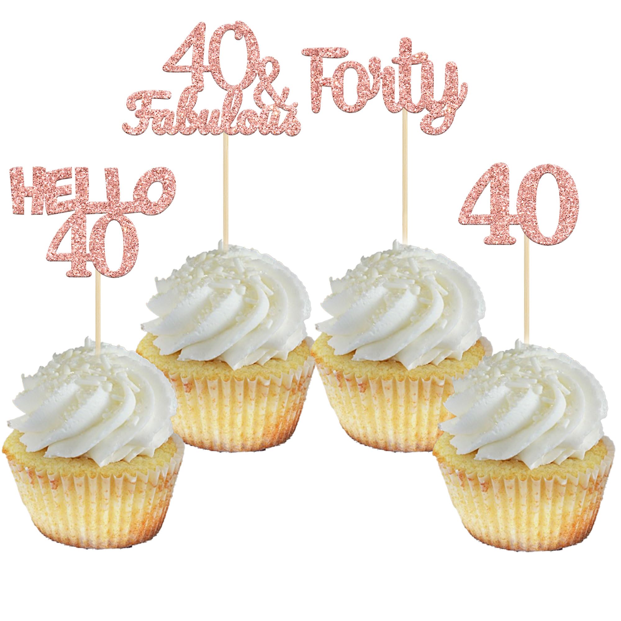 40. Geburtstag Cupcake-Topper – 24 Stück, Glitzernd, Gold, Für Torten & Cupcakes