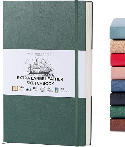 BEECHMORE BOOKS Cuaderno de bocetos de arte, XXL A3 156 páginas de 11.6 x 16.6 pulgadas, cuaderno de bocetos de cuero de tapa dura, bloc de bocetos