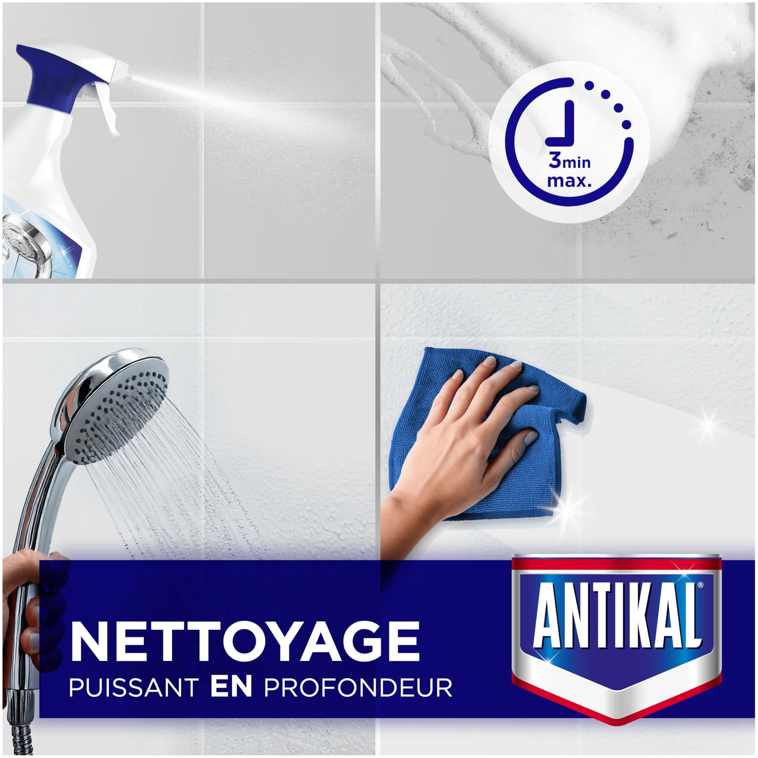 Antikal Spray pour Salle de Bain (500ml x10), Technologie Anti-Gouttes, Élimine Jusqu’à 99.99% Du Calcaire, Parfum Classique