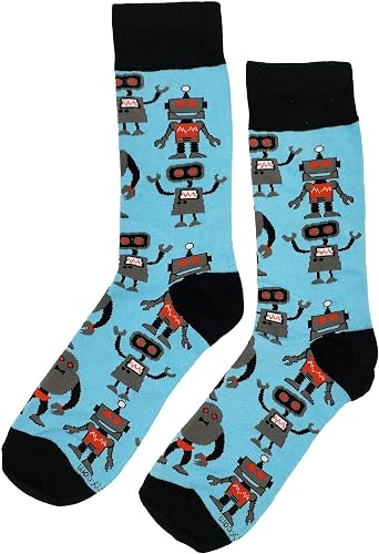 Robot Dress Socks Funny Novelty Crazy Fun Design Men Size 8-12 Cotton Casual Crew Colorful Funky Fancy Socks Gift for Men