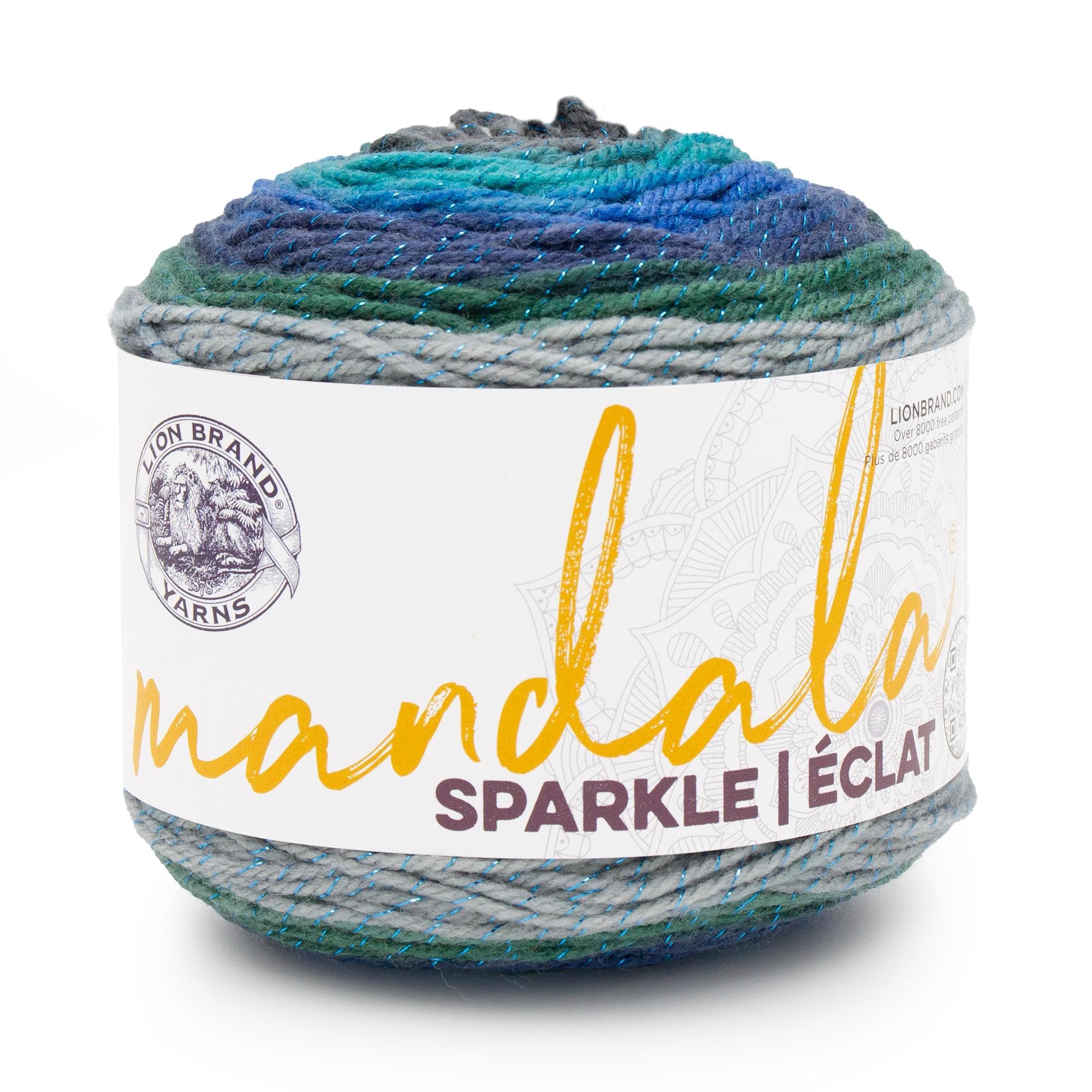 Lion Brand Yarn, Varigated Colorful Mandala Sparkle Yarn for Knitting and Crocheting, Volan, 1 Pack