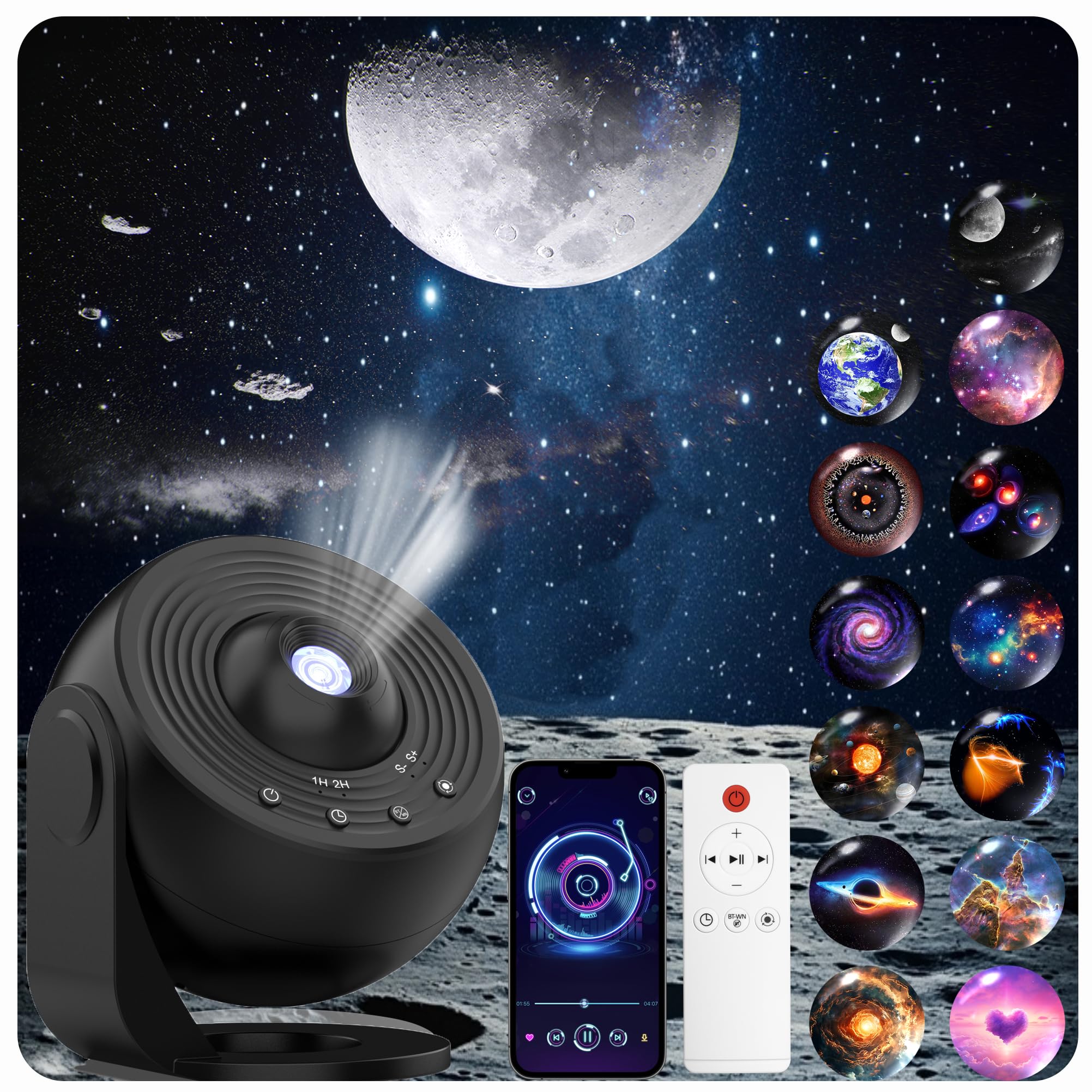 Proiettore Galaxy per camera da letto versione Pro, HD 12 in 1 Dischi Film Proiettore Star con Bluetooth Galaxy Light, Planetario Proiettore con Timer, Rumore Bianco, Rotazione a 360°, Telecomando