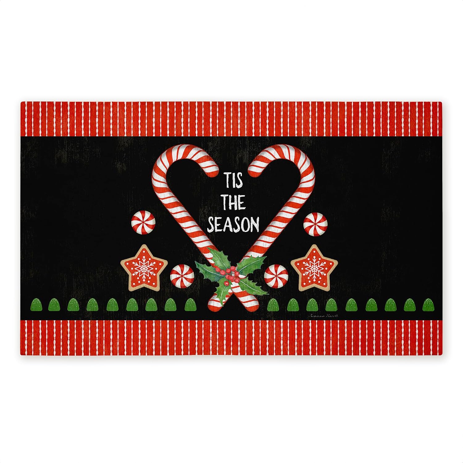 Stupell Industries Tis The Season Candy Heart Outdoor Door Mat, Durable Non-Slip Unwoven Mat with Recycled Rubber Backing, Weather-Resistant Holiday Valentine Design by Suzanne Nicoll, 18"x30"