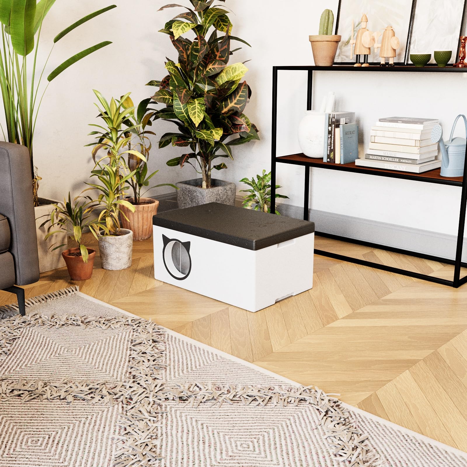 QLS Maison pour chat 58x38 cm Résistante aux intempéries en polystyrène avec rideau