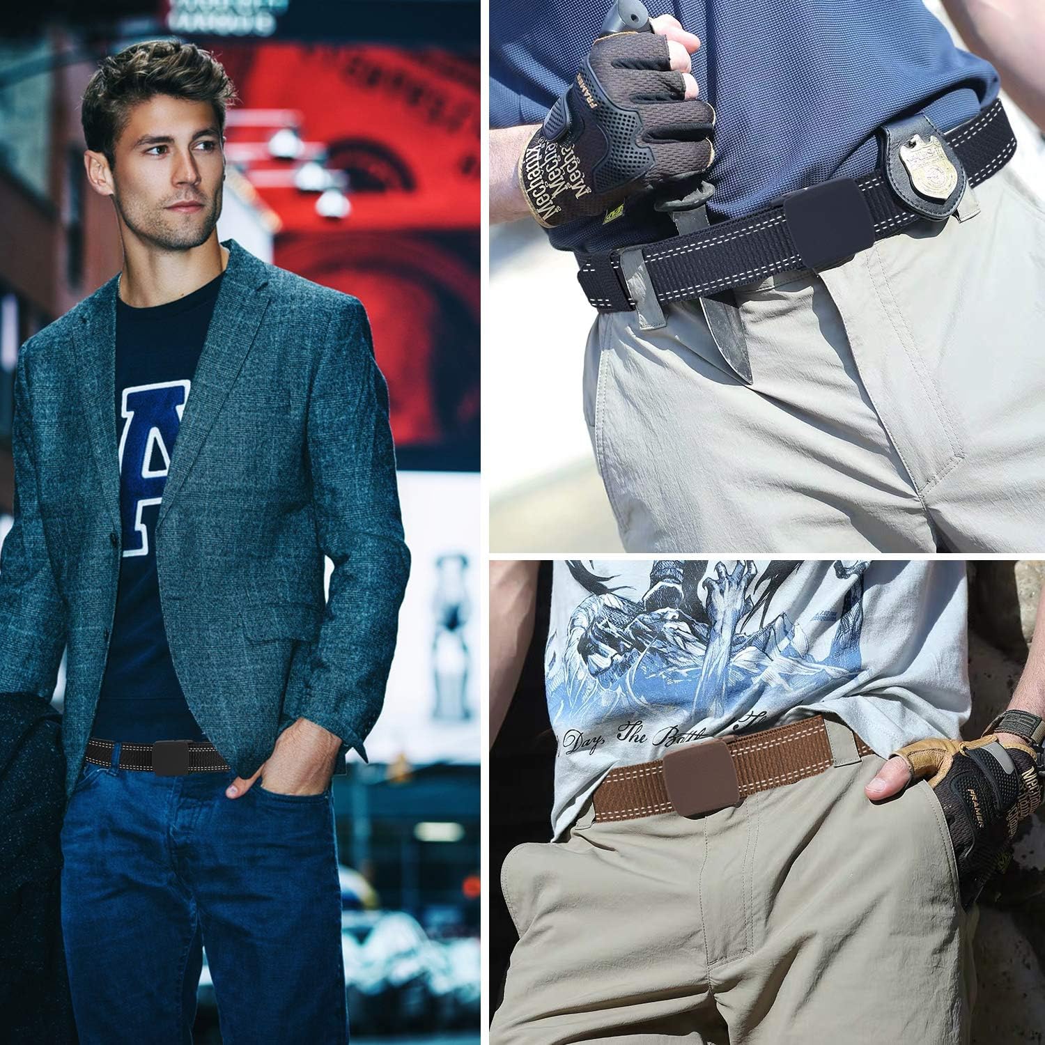 Coobbar 3-Pack Nylon Canvas Belt Plastic Buckle Belt Travel Adjustable Nylon Web Slide Belt - Image 4