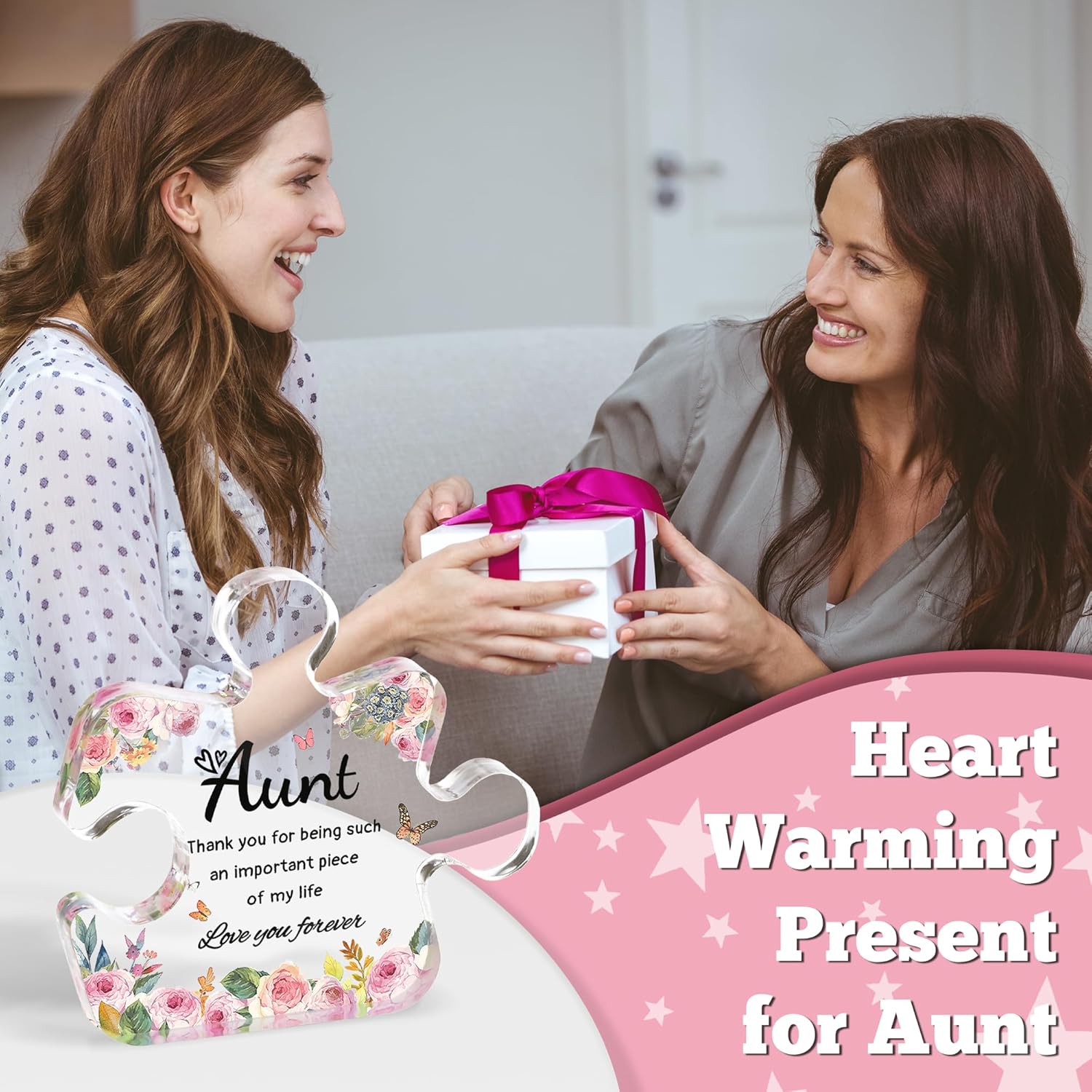 Gift for Aunt Unique Acrylic Block Puzzle Plaque 4.9"×4.6" - Ideal Birthday Thanksgiving Christmas Wedding Present from Nephew Niece-Heartwarming Desk Decoration - Image 5