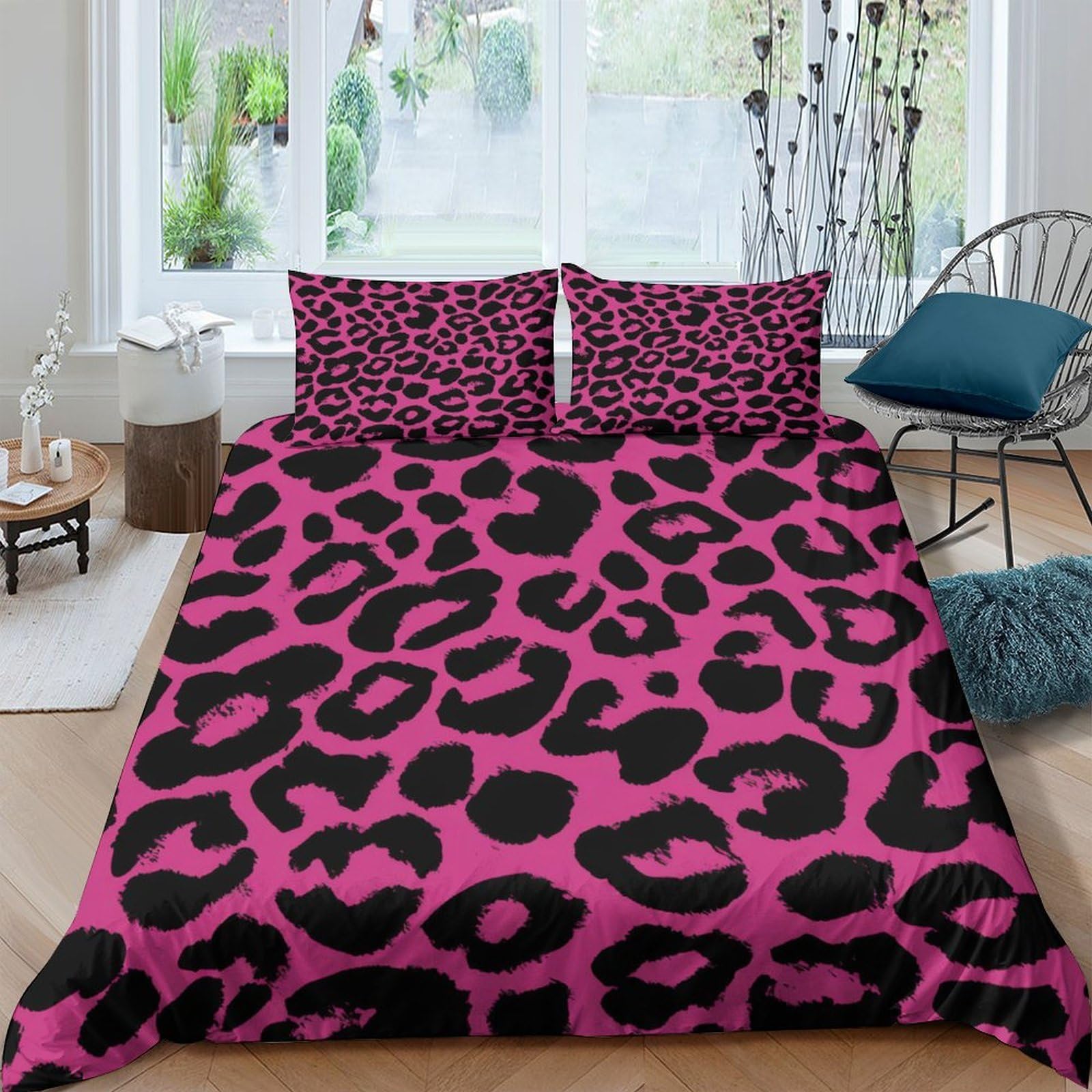 XFKLYNVCJ 3D Printed Leopard print Comforter Cover Premium Polyester Vibrant pink animal style Quilt Cover Wrinkle Free Durable for Housewarming Gift New Homeowners Bedding Use King（220x240cm）