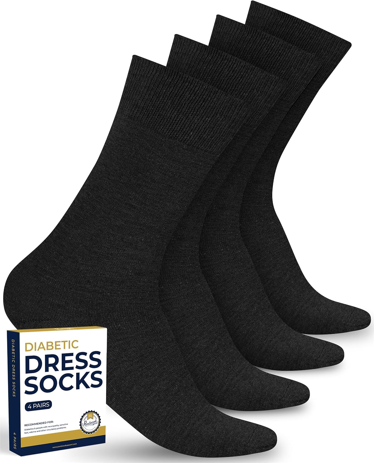 Pembrook Diabetic Dress Socks for Men 4 Pairs Odor Free