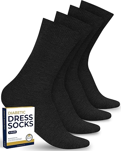 Calcetines de vestir para diabéticos Pembroke para hombre - 4 pares, sin olor, calcetines elegantes para diabéticos para hombres, de trabajo
