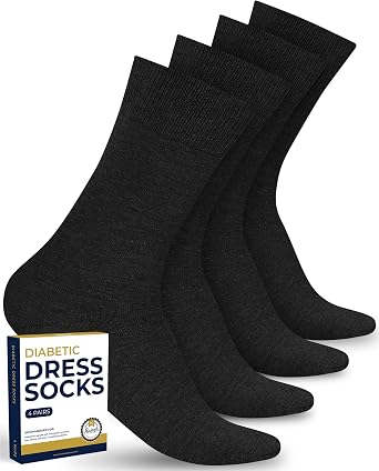 Pembrook Diabetic Dress Socks for Men - 4 Pairs Odor Free Stylish Diabetic Socks for Men Work | Mens Diabetic Socks Casual