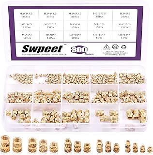 Swpeet 300Pcs 5 Values M2 M3 M4 M5 M6 Female Thread Knurled Nuts Brass Threaded Insert Embedment Nuts Hydraulic Welded Joint Injection Molding Assortment Kit Perfect for 3D Printing Injection Molding