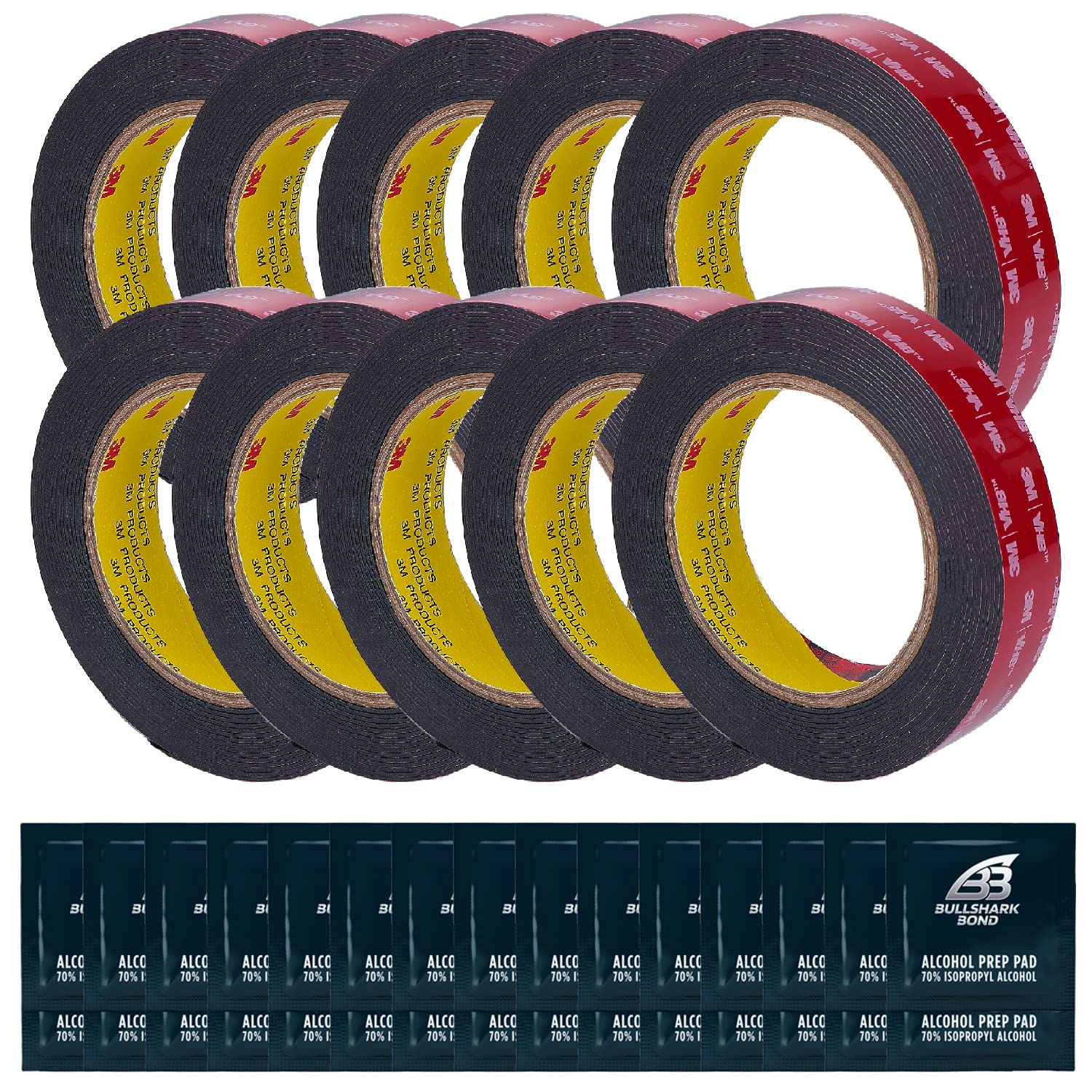 10 Pack Black 3M Heavy Duty 1 Inch Double Sided Tape Mounting Tape Waterproof Foam Tape VHB 5952, 15 Feet Length, Multipurpose for Car, LED Strip Lights, Office, Home Decor