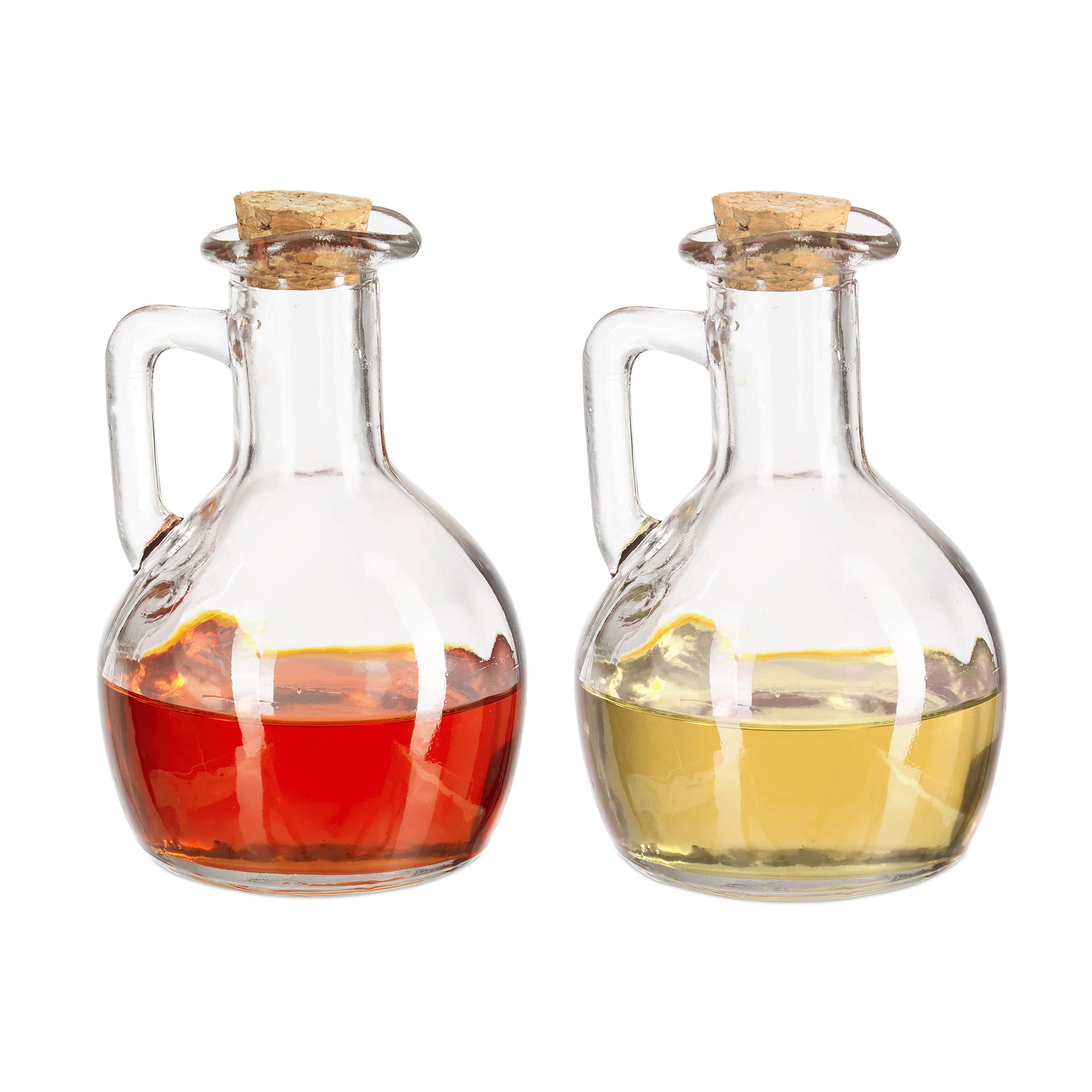 Relaxdays Oil & Vinegar Dispenser Set of 4, Glass Carafe with Cork, Kitchen Accessory, 180 ml each, Transparent