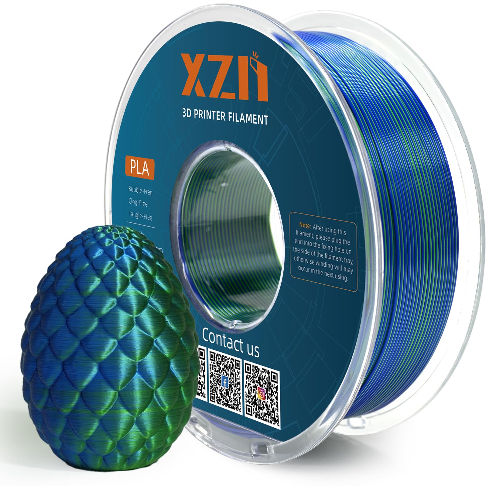 Silk PLA Filament 1.75mm Dual Color Blue Green 1KG, Metal-Like Shiny 3D Printer Filament, Precision ±0.02mm, Neatly Wound, No Clog/Bubble, Durable, Excellent Layer Adhesion, Fits Most FDM Printers